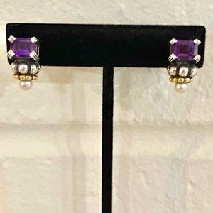 Lagos Caviar 18k Yellow Gold & Sterling Silver Amethyst & Pearl Earrings